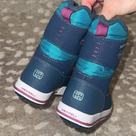 Merrell Kids Snow Bank 3.0 Waterproof Navy Blue Teal Pink Winter Boots Size 12‎