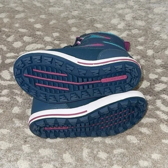 Merrell Kids Snow Bank 3.0 Waterproof Navy Blue Teal Pink Winter Boots Size 12‎