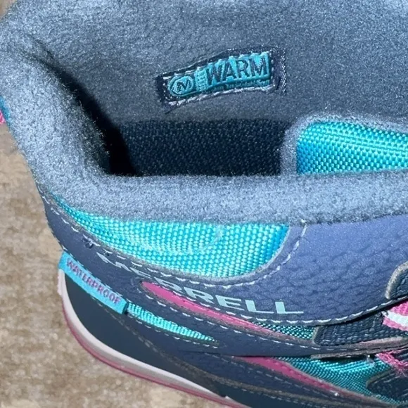 Merrell Kids Snow Bank 3.0 Waterproof Navy Blue Teal Pink Winter Boots Size 12‎