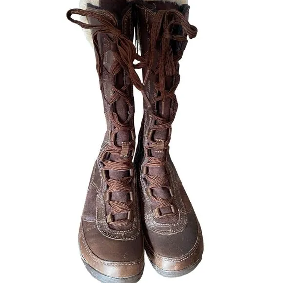 Merrell Prevoz Waterproof Brown Leather Fur Lace Zip Boots size 8.5
