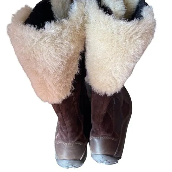 Merrell Prevoz Waterproof Brown Leather Fur Lace Zip Boots size 8.5