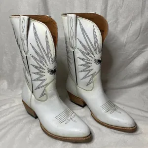 MEZCALERO - WHITE LEATHER &quot;MEZCAL&quot; WESTERN COWBOY BOOTS 41