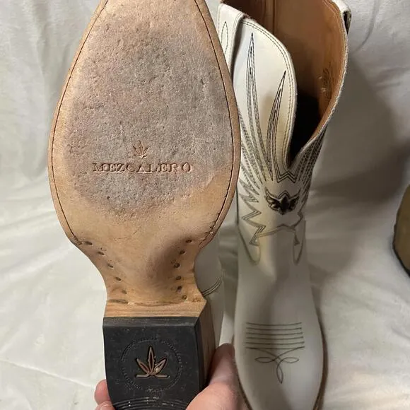 MEZCALERO - WHITE LEATHER &quot;MEZCAL&quot; WESTERN COWBOY BOOTS 41