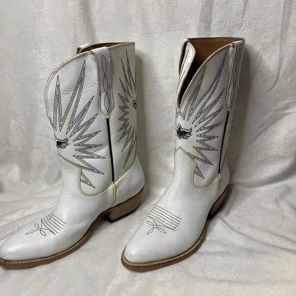 MEZCALERO - WHITE LEATHER &quot;MEZCAL&quot; WESTERN COWBOY BOOTS 41