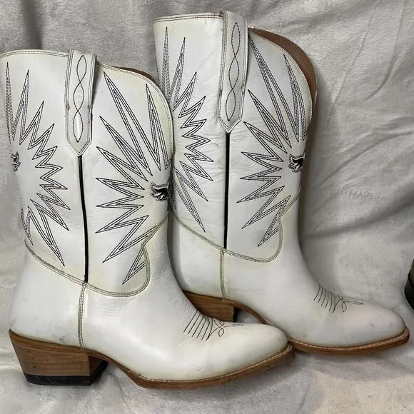 MEZCALERO - WHITE LEATHER &quot;MEZCAL&quot; WESTERN COWBOY BOOTS 41