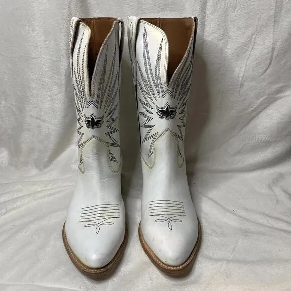 MEZCALERO - WHITE LEATHER &quot;MEZCAL&quot; WESTERN COWBOY BOOTS 41
