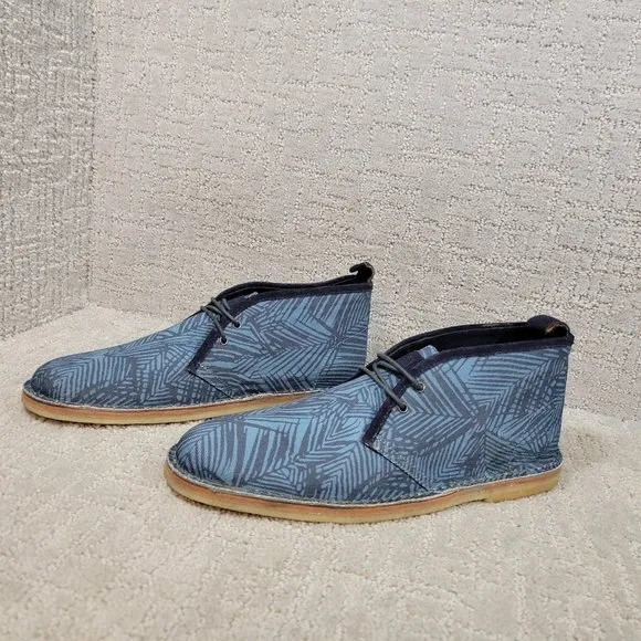 Michael Bastian Men's Size 9 Fashion Blue Leaf Canvas Stitchout Chukka Boots NEW