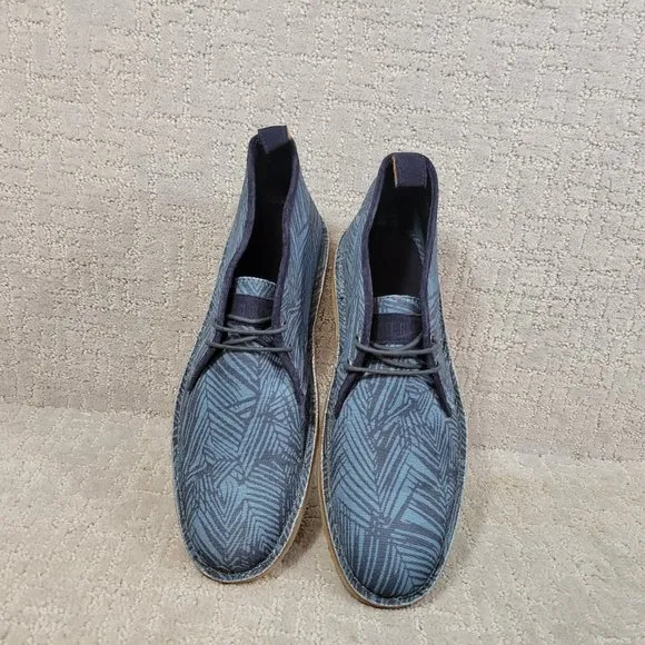 Michael Bastian Men's Size 9 Fashion Blue Leaf Canvas Stitchout Chukka Boots NEW
