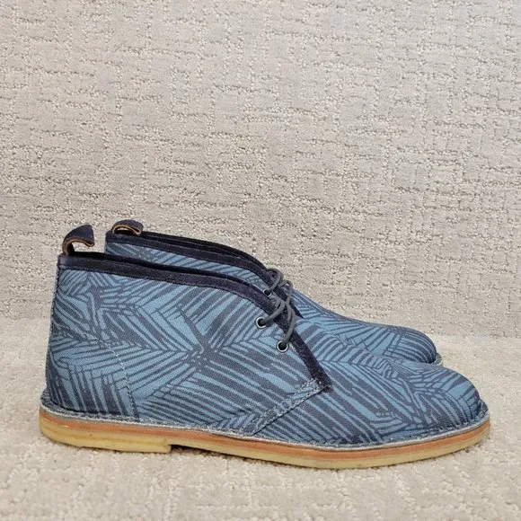 Michael Bastian Men's Size 9 Fashion Blue Leaf Canvas Stitchout Chukka Boots NEW