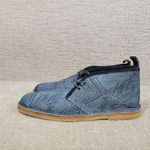 Michael Bastian Men's Size 9 Fashion Blue Leaf Canvas Stitchout Chukka Boots NEW