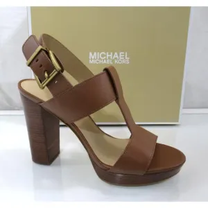 Michael Kors Becker T-Strap Platform Sandals MK Signature Luggage Size 8.5