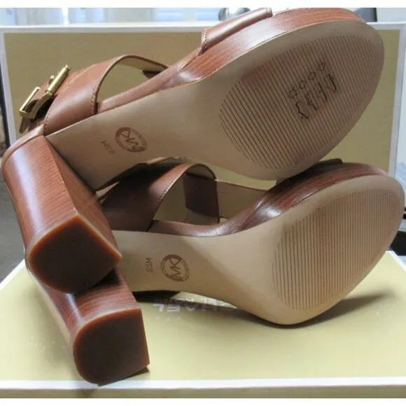 Michael Kors Becker T-Strap Platform Sandals MK Signature Luggage Size 8.5