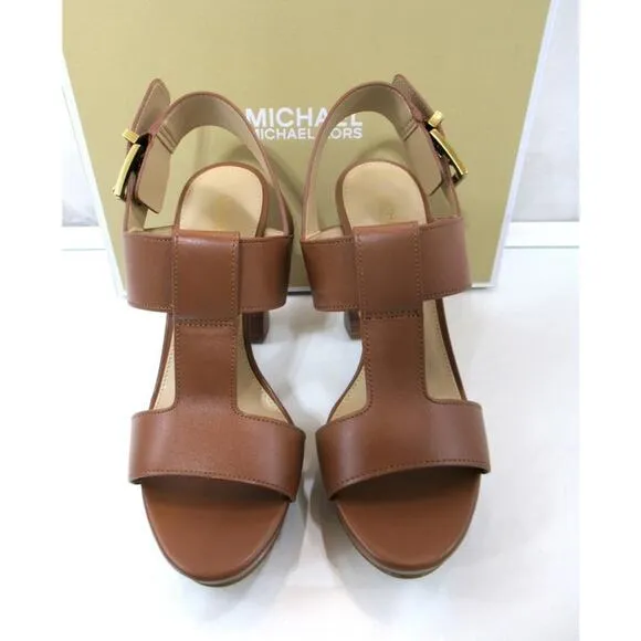 Michael Kors Becker T-Strap Platform Sandals MK Signature Luggage Size 8.5