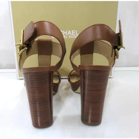 Michael Kors Becker T-Strap Platform Sandals MK Signature Luggage Size 8.5