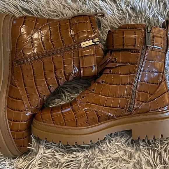 Michael Kors Brown Ankle Boots with Croc-Embossed Leather
