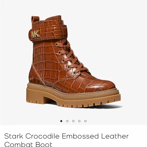 Michael Kors Brown Ankle Boots with Croc-Embossed Leather