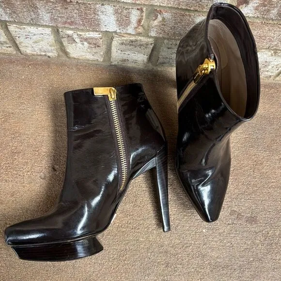 Michael Kors Collection Dark Brown Patent Leather Ankle Boots Size 39.5 $775