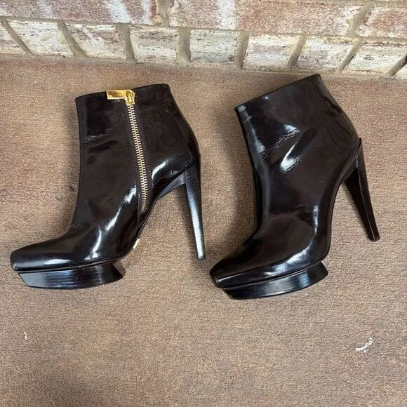 Michael Kors Collection Dark Brown Patent Leather Ankle Boots Size 39.5 $775
