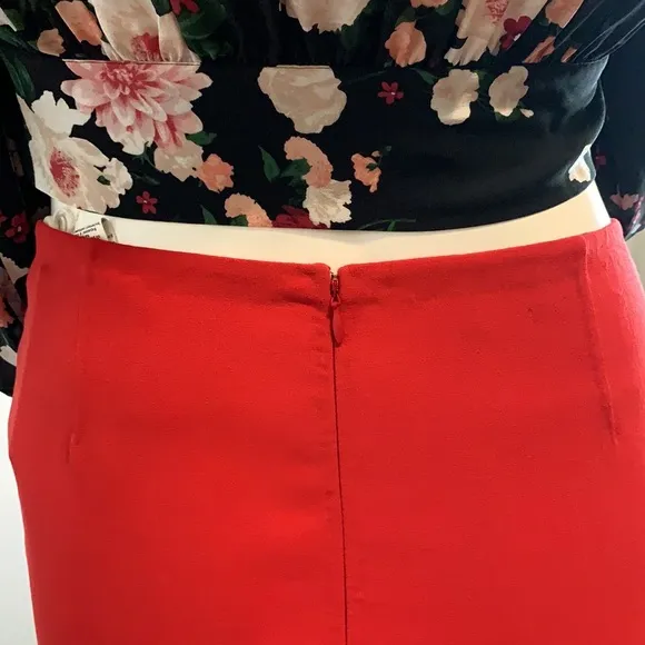 Michael Kors Collection Red wool Mini Skirt 6 NWT leather lace down sides
