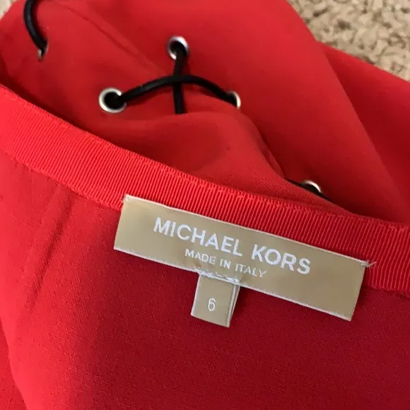 Michael Kors Collection Red wool Mini Skirt 6 NWT leather lace down sides