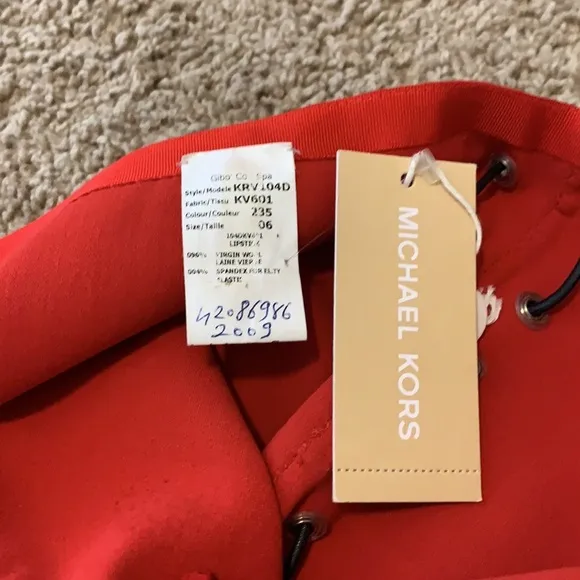 Michael Kors Collection Red wool Mini Skirt 6 NWT leather lace down sides