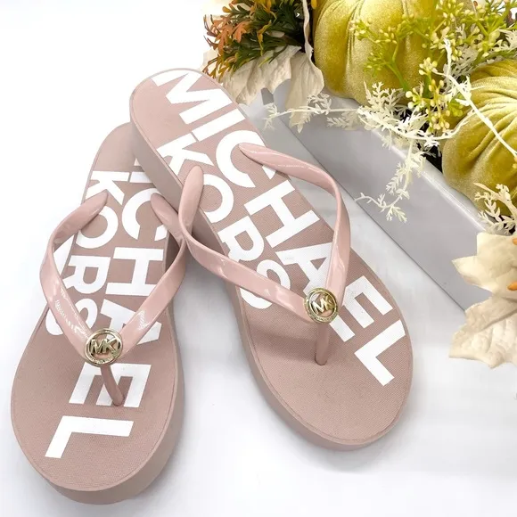 Michael Kors MK Logo Platform Flip Flops Sandals