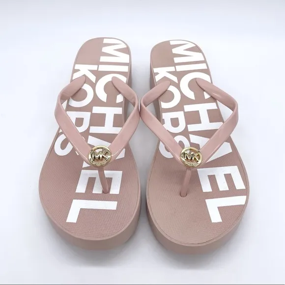 Michael Kors MK Logo Platform Flip Flops Sandals