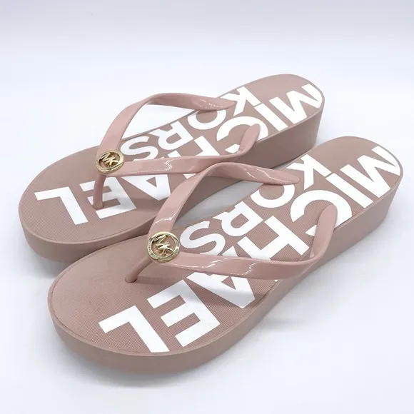 Michael Kors MK Logo Platform Flip Flops Sandals
