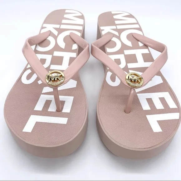 Michael Kors MK Logo Platform Flip Flops Sandals