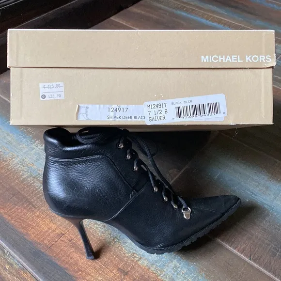 Michael Kors Shiver Black Deerskin Leather Ankle Boots Size 7 1/2