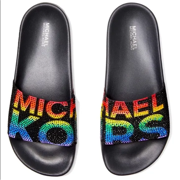 Michael Kors Women’s Black Rainbow Slide Sandals Size 9