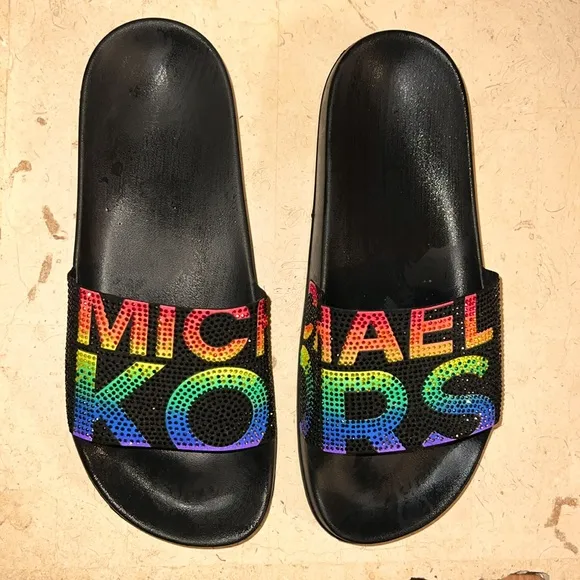 Michael Kors Women’s Black Rainbow Slide Sandals Size 9