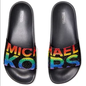 Michael Kors Women’s Black Rainbow Slide Sandals Size 9