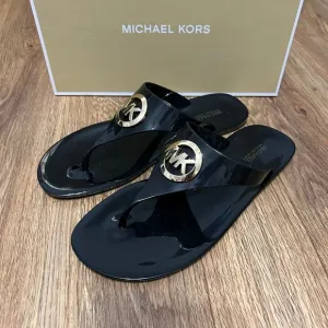 Michael Kors Jelly Thong Flip Flop, Black gold sandals women’s 8 new