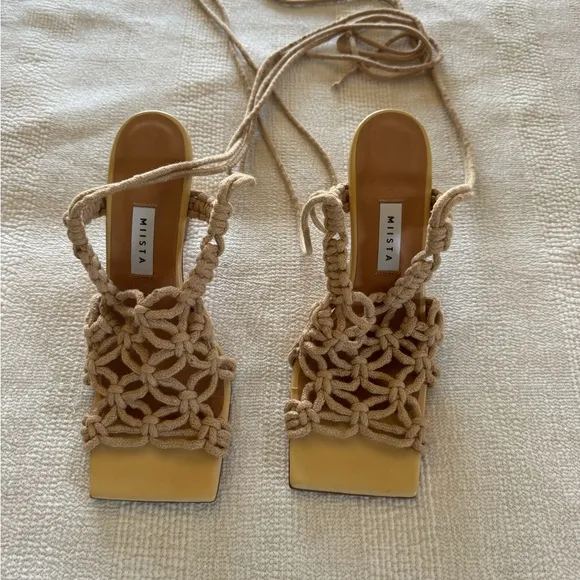 MIISTA Tan Knotted Rope Heeled Sandals
