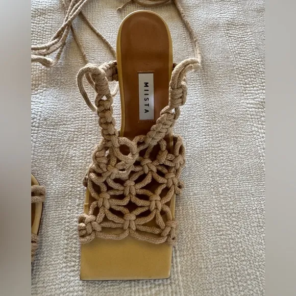 MIISTA Tan Knotted Rope Heeled Sandals