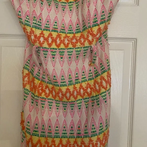 Milly of NY Strapless Pink and Green Diamond Pattern Textured Sheath Dress Sz  2