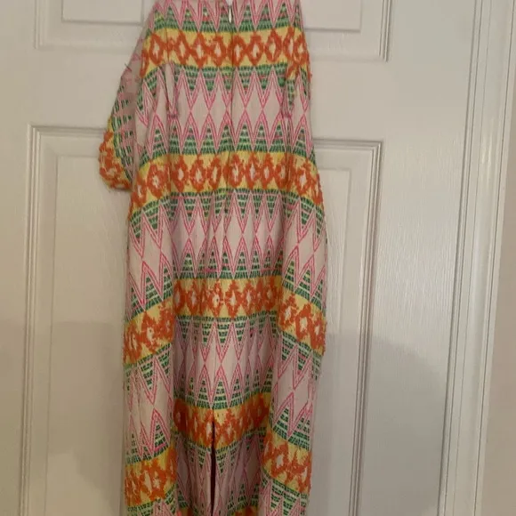 Milly of NY Strapless Pink and Green Diamond Pattern Textured Sheath Dress Sz  2