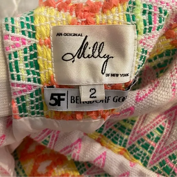 Milly of NY Strapless Pink and Green Diamond Pattern Textured Sheath Dress Sz  2