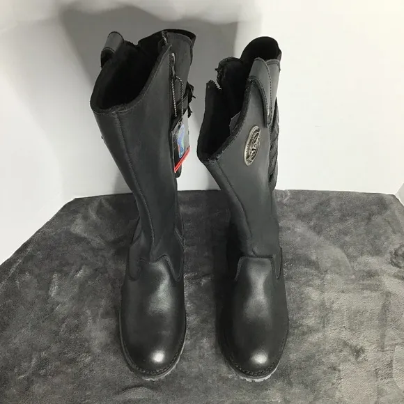 Milwaukee Leather Womens Black Genuine Leather Boots With Calf Buckels Size 8