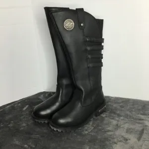 Milwaukee Leather Womens Black Genuine Leather Boots With Calf Buckels Size 8