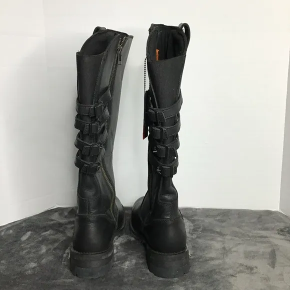 Milwaukee Leather Womens Black Genuine Leather Boots With Calf Buckels Size 8