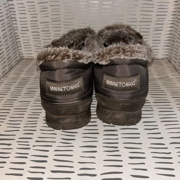 Minnetonka Timpson Tulsa Women's 7 M Gray Water-Resistant Shoes Quilted Faux Fur