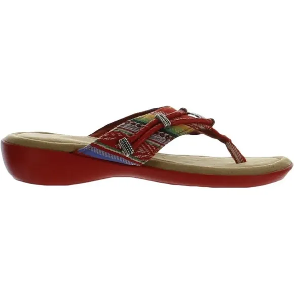 Minnetonka Womens Manmade Fabric Flip Flop Wedge Sandals Shoes Size 8 Medium New