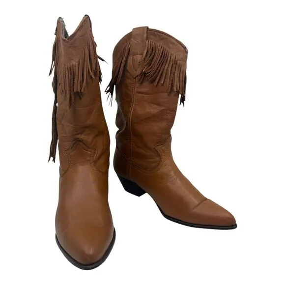 Miss Rodeo USA By ACME Women Saddle Tan Fri Western Fashion Boots 6.5M With Box