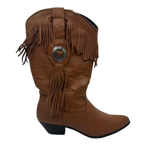 Miss Rodeo USA By ACME Women Saddle Tan Fri Western Fashion Boots 6.5M With Box
