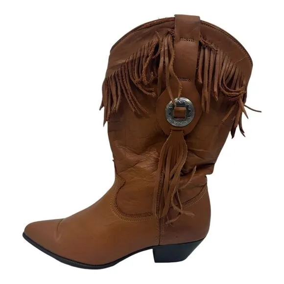 Miss Rodeo USA By ACME Women Saddle Tan Fri Western Fashion Boots 6.5M With Box