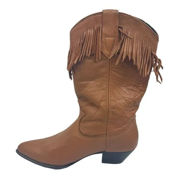 Miss Rodeo USA By ACME Women Saddle Tan Fri Western Fashion Boots 6.5M With Box