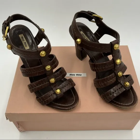 Miu Miu Buffalo Gladiator Sandals Size 38