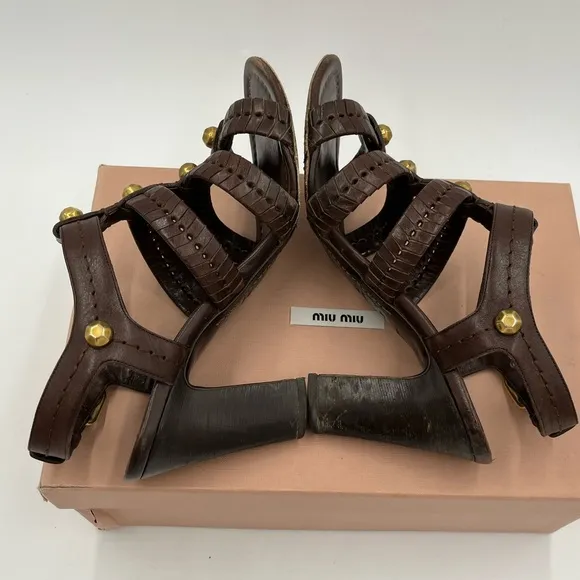 Miu Miu Buffalo Gladiator Sandals Size 38